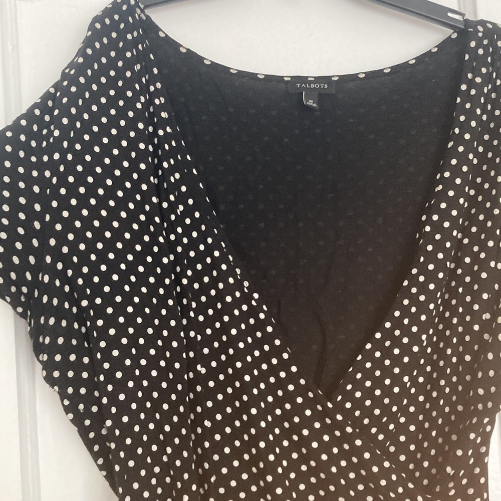 Talbots Polka Dot Top- lined, lovely, black and white